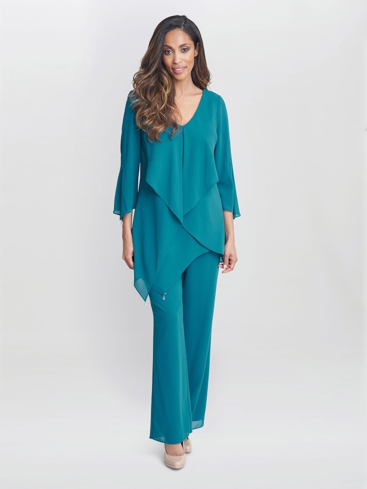 Gina Bacconi Green Wilma Chiffon Suit Top and Trousers Set - Image 3 of 5