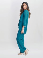 Gina Bacconi Green Wilma Chiffon Suit Top and Trousers Set - Image 4 of 5