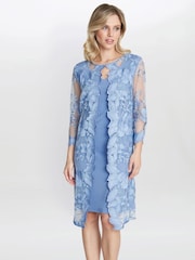 Gina Bacconi Blue Savoy Embroidered Lace Mock Jacket With Jersey Dress - Image 1 of 6