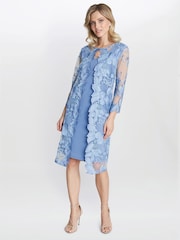 Gina Bacconi Blue Savoy Embroidered Lace Mock Jacket With Jersey Dress - Image 5 of 6