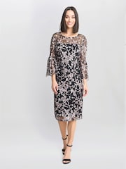 Gina Bacconi Maxine Embroidered Black Shift Dress - Image 1 of 5