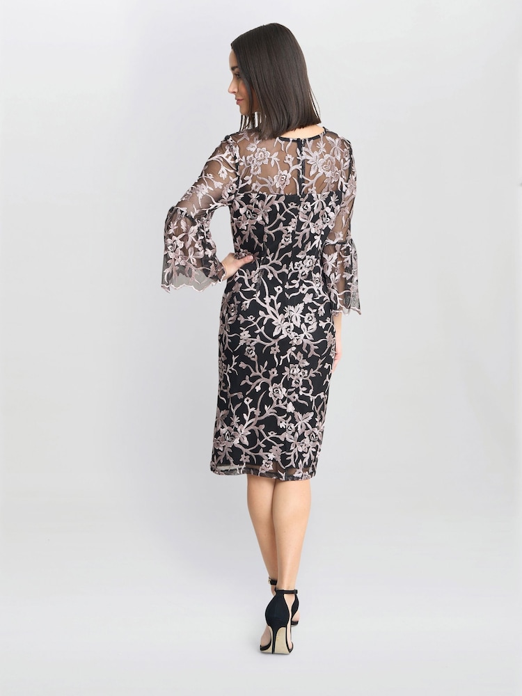 Gina Bacconi Maxine Embroidered Black Shift Dress - Image 2 of 5