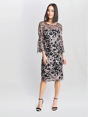 Gina Bacconi Maxine Embroidered Black Shift Dress - Image 3 of 5