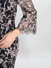 Gina Bacconi Maxine Embroidered Black Shift Dress - Image 4 of 5