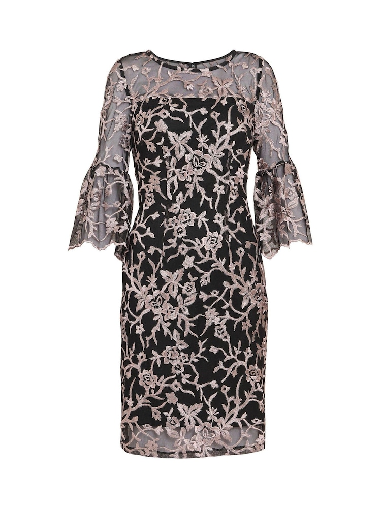 Gina Bacconi Maxine Embroidered Black Shift Dress - Image 5 of 5