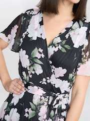 Gina Bacconi Sally Printed Maxi Tiered Black Dress With Tie Belt - Image 4 of 5