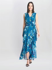 Gina Bacconi Blue Tamara Printed Sleeveless Maxi Dress With Belt - Image 1 of 7