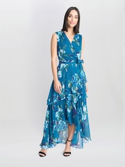 Gina Bacconi Blue Tamara Printed Sleeveless Maxi Dress With Belt - Image 3 of 7