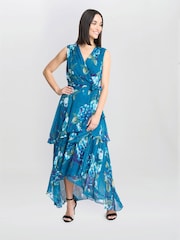 Gina Bacconi Blue Tamara Printed Sleeveless Maxi Dress With Belt - Image 5 of 7