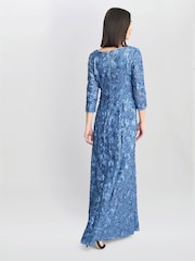 Gina Bacconi Blue Susanna Rosette Maxi Dress With 3/4 Illusion Sleeves - Image 2 of 5