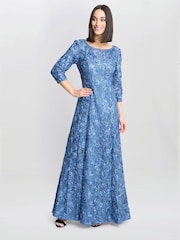 Gina Bacconi Blue Susanna Rosette Maxi Dress With 3/4 Illusion Sleeves - Image 3 of 5