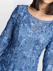 Gina Bacconi Blue Susanna Rosette Maxi Dress With 3/4 Illusion Sleeves - Image 4 of 5
