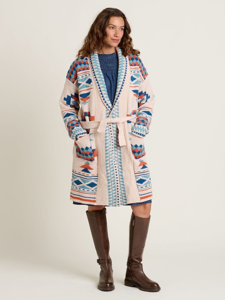 Brakeburn Cream Geo Belted Knitted Cardigan - Image 2 of 4