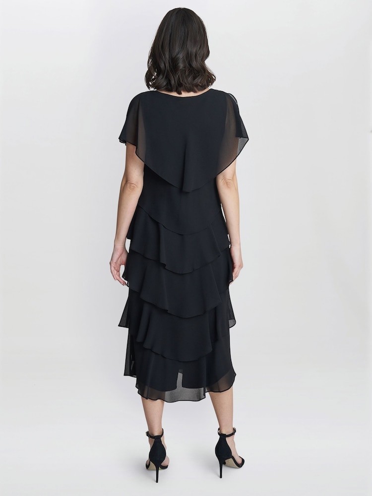 Gina Bacconi Tessa Midi Tiered Black Dress With Shoulder Trim - Imagen 2 de 4 Gina Bacconi Tessa Midi Tiered Black Dress With Shoulder Trim - Imagen 2 de 4