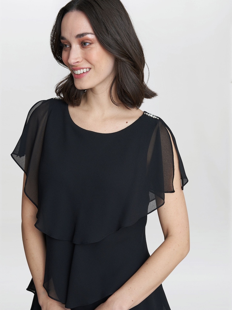 Gina Bacconi Tessa Midi Tiered Black Dress With Shoulder Trim - Imagen 4 de 4 Gina Bacconi Tessa Midi Tiered Black Dress With Shoulder Trim - Imagen 4 de 4