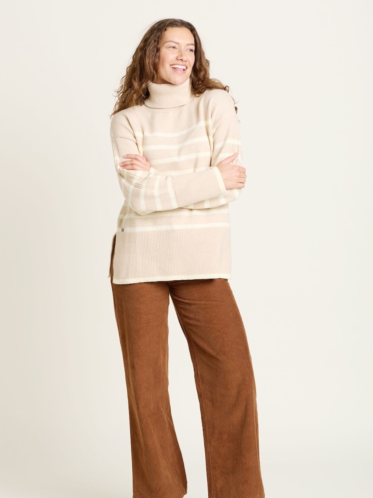 Brakeburn Cream Chunky Stripe Knitted Roll Neck Jumper - Image 1 of 4