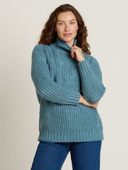 Brakeburn Blue Cable Knitted Roll Neck Jumper - Image 2 of 5