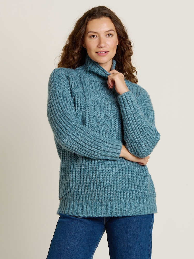 Brakeburn Blue Cable Knitted Roll Neck Jumper - Image 2 of 5