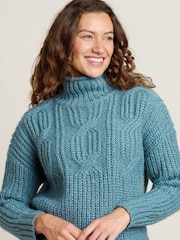 Brakeburn Blue Cable Knitted Roll Neck Jumper - Image 4 of 5