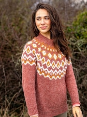 Brakeburn Red Chunky Knitted Fairisle Pattern Jumper - Image 1 of 6