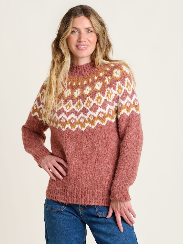 Brakeburn Red Chunky Knitted Fairisle Pattern Jumper - Image 2 of 6