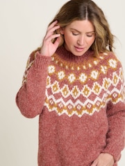 Brakeburn Red Chunky Knitted Fairisle Pattern Jumper - Image 4 of 6