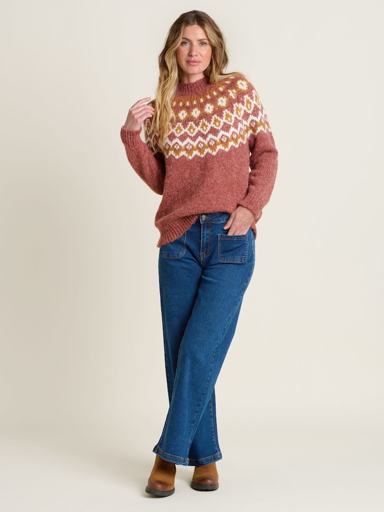 Brakeburn Red Chunky Knitted Fairisle Pattern Jumper - Image 6 of 6