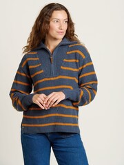 Brakeburn Blue Knitted Stripe Quarter Zip Jumper - Image 1 of 4