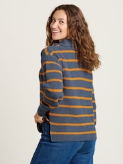 Brakeburn Blue Knitted Stripe Quarter Zip Jumper - Image 2 of 4