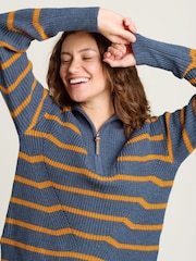Brakeburn Blue Knitted Stripe Quarter Zip Jumper - Image 4 of 4