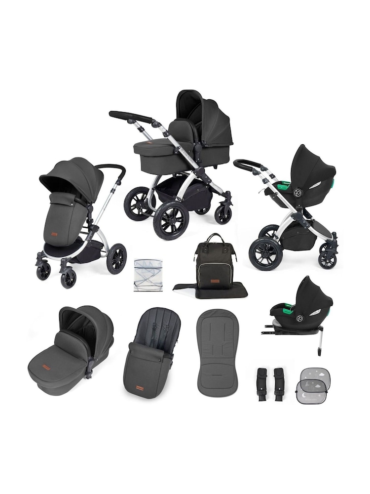 Ickle Bubba Silver  Charcoal Grey  Black Stomp Luxe All-In-One I Size Travel System with Ci Base - Image 1 of 6