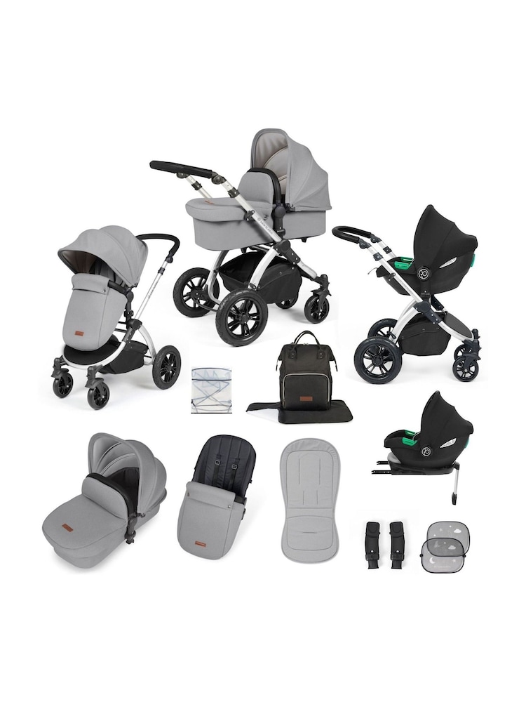 Ickle Bubba Silver Pearl Grey Black Stomp Luxe All-In-One I Size Travel System with Ci Base - Image 1 of 6