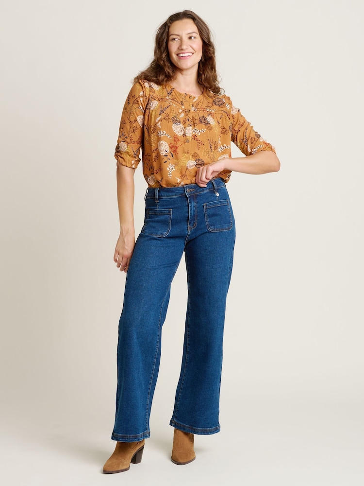Brakeburn Blue 100% Cotton Wide Straight Leg Jeans - Image 4 of 4