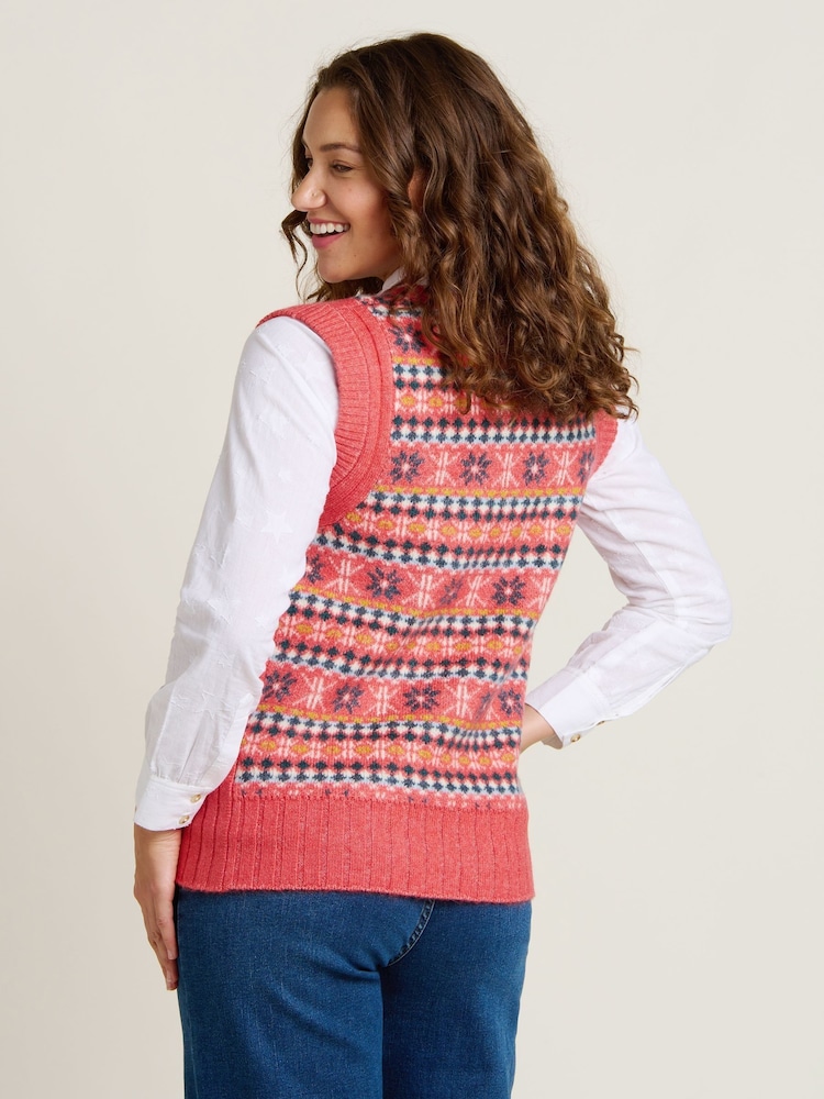 Brakeburn Pink Fairisle Pattern Knitted Vest - Image 2 of 4