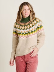 Brakeburn Cream Chunky Knitted Fairisle Pattern Jumper - Image 1 of 5