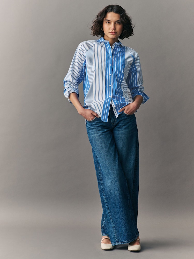 Blue Stripe Girlfriend Oversized Long Sleeve Shirt - Image 2 of 8
