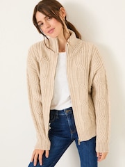 FatFace Cable Knitted Zip Through Cardigan - Image 1 of 5