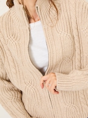 FatFace Cable Knitted Zip Through Cardigan - Image 4 of 5