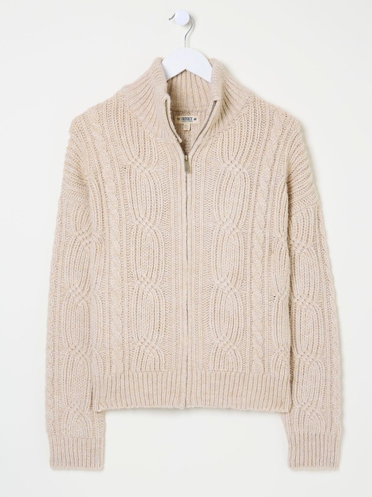 FatFace Cable Knitted Zip Through Cardigan - Image 5 of 5