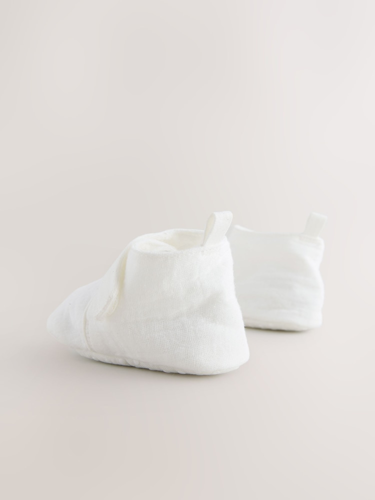 White Muslin Touch Fastening Baby Bootie Shoes (0-2mths) - Image 3 of 4