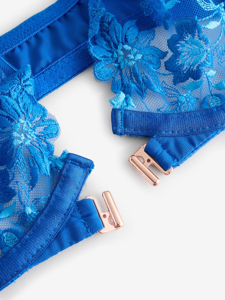 Lipsy Blue Floral Embrodiery Non Padded Plunge Bra - Image 7 of 7 Lipsy Blue Floral Embrodiery Non Padded Plunge Bra - Image 7 of 7