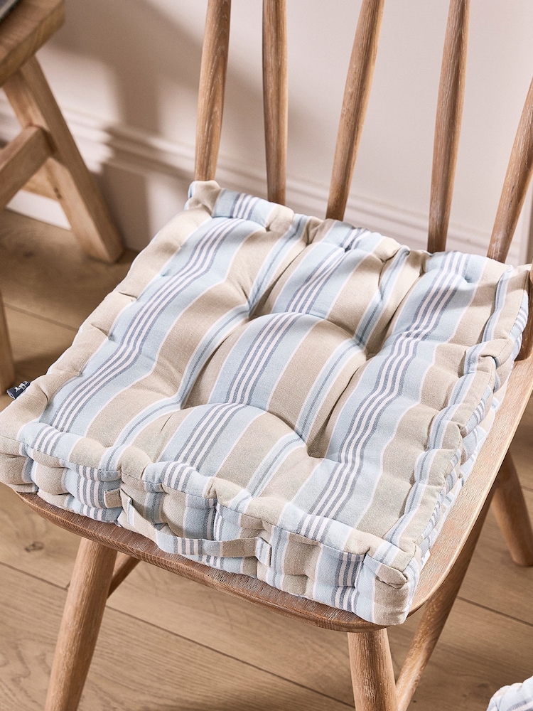 Dibor Set of 2 Blue Oxford Stripe Seat Cushions - Image 2 of 4