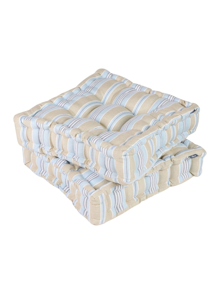 Dibor Set of 2 Blue Oxford Stripe Seat Cushions - Image 4 of 4