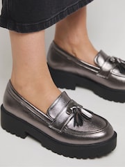 Simply Be Silver Chrome Tassel Detail Chunky Loafers In Extra Wide Fit - Image 3 of 4