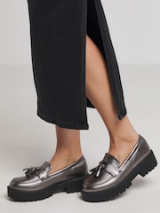 Simply Be Silver Chrome Tassel Detail Chunky Loafers In Extra Wide Fit - Image 4 of 4