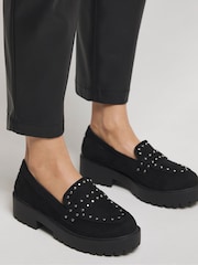 Simply Be Black Extra Wide Fit Stud Detail Chunky Loafers - Image 1 of 4