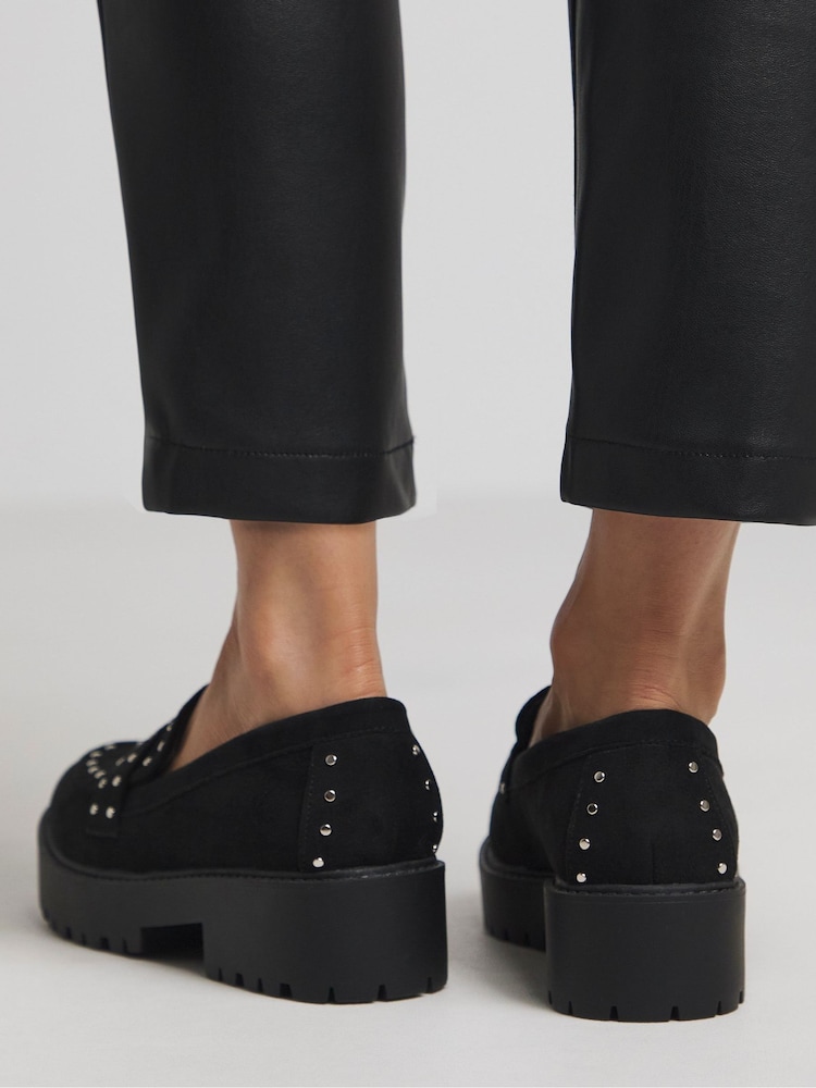 Simply Be Black Extra Wide Fit Stud Detail Chunky Loafers - Image 2 of 4 Simply Be Black Extra Wide Fit Stud Detail Chunky Loafers - Image 2 of 4