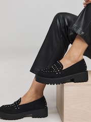 Simply Be Black Extra Wide Fit Stud Detail Chunky Loafers - Image 3 of 4