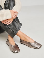 Simply Be Metallic Wide Fit Soft Leather High Cut Ballerina - Image 1 of 4