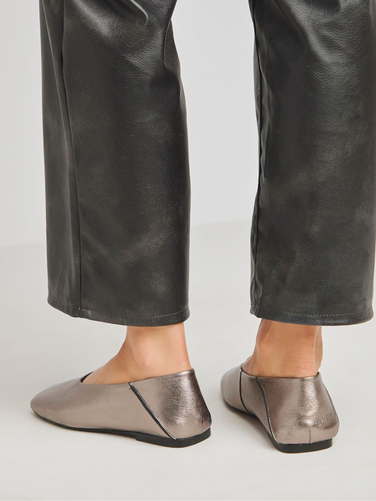 Simply Be Metallic Wide Fit Soft Leather High Cut Ballerina - Image 2 of 4